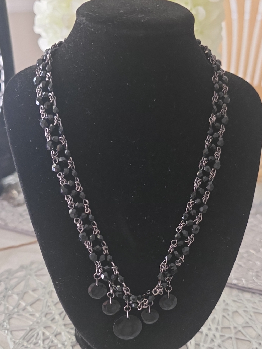 Carolee Black Bead Chain Necklace with Disc Charms